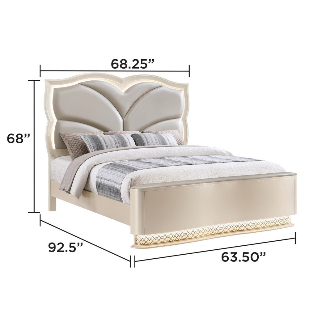 English Elm Flora Queen Platform Bed Upholstered Headboard with Glamorous Gold Trim Accents B009S02308