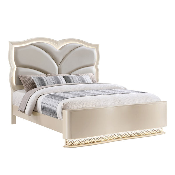 English Elm Flora Queen Platform Bed Upholstered Headboard with Glamorous Gold Trim Accents B009S02308
