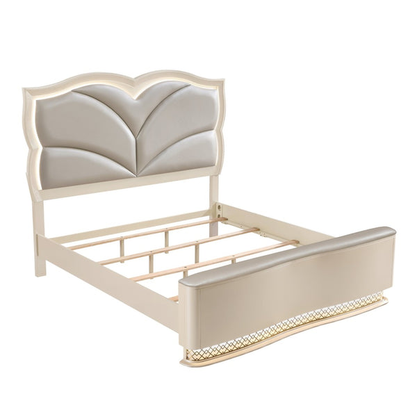 English Elm Flora Queen Platform Bed Upholstered Headboard with Glamorous Gold Trim Accents B009S02308