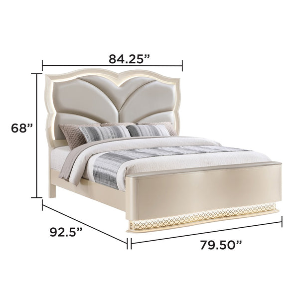 English Elm Flora King Platform Bed Upholstered Headboard with Glamorous Gold Trim Champagne Finish B009S02309