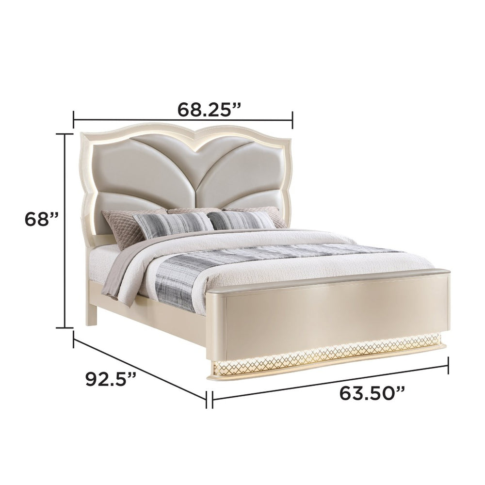 English Elm Flora Queen Bedroom Set Upholstered Headboard Glam Champagne Gold Four Piece B009S02310