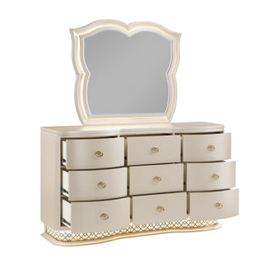 English Elm Flora Queen Bedroom Set Upholstered Headboard Glam Champagne Gold Four Piece B009S02310