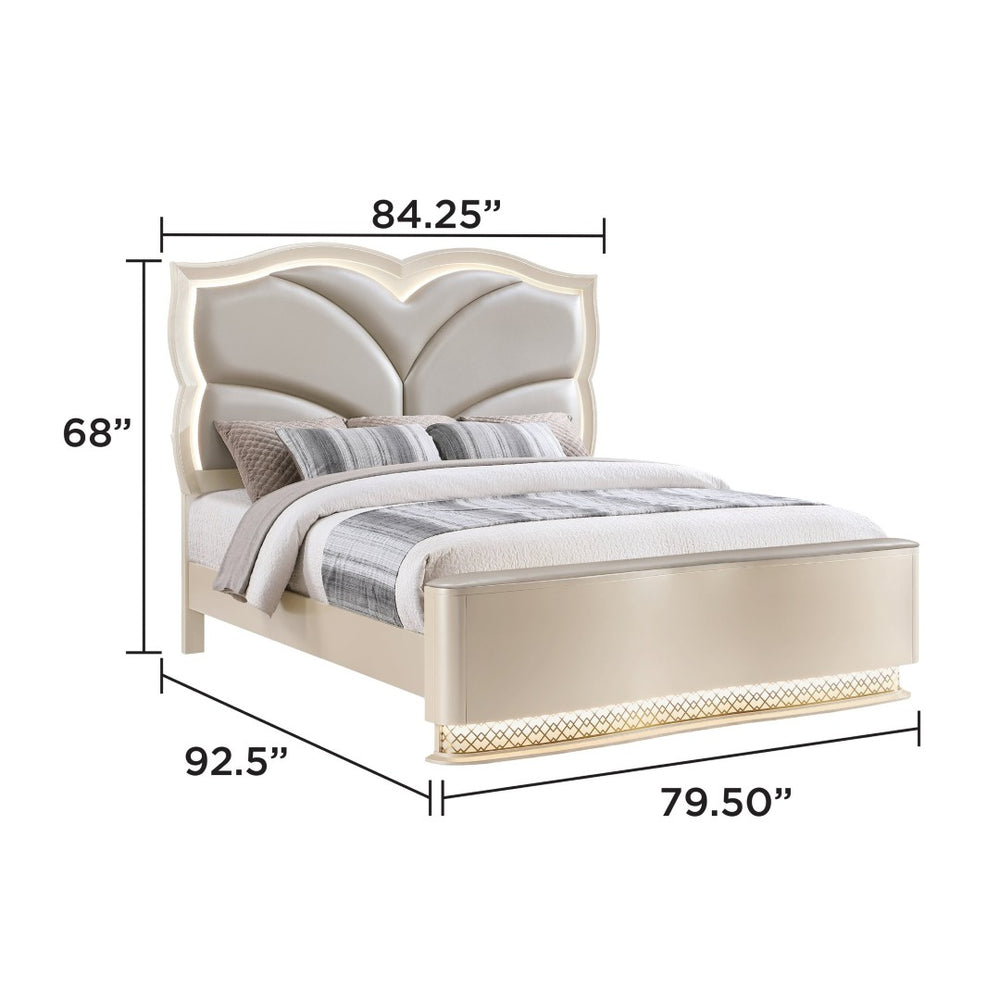 English Elm Flora King Bedroom Set Upholstered Headboard Champagne Finish Glam 4 Piece B009S02311