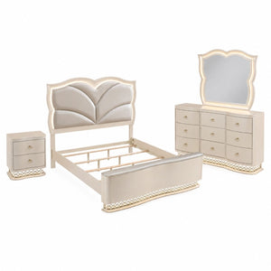 English Elm Flora King Bedroom Set Upholstered Headboard Champagne Finish Glam 4 Piece B009S02311