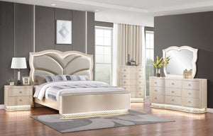 English Elm Flora Queen Bedroom Set Upholstered Headboard Champagne Gold Accents 5 Piece Suite B009S02312