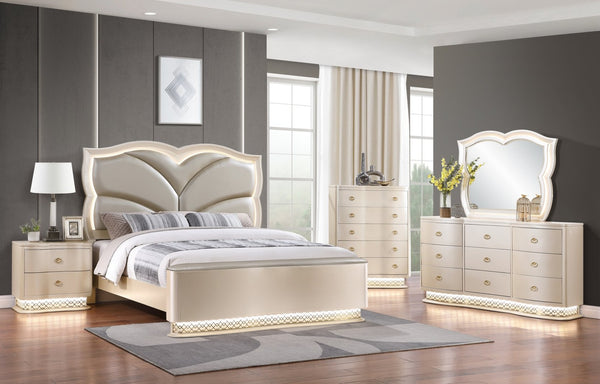 English Elm Flora Queen Bedroom Set Upholstered Headboard Champagne Gold Accents 5 Piece Suite B009S02312