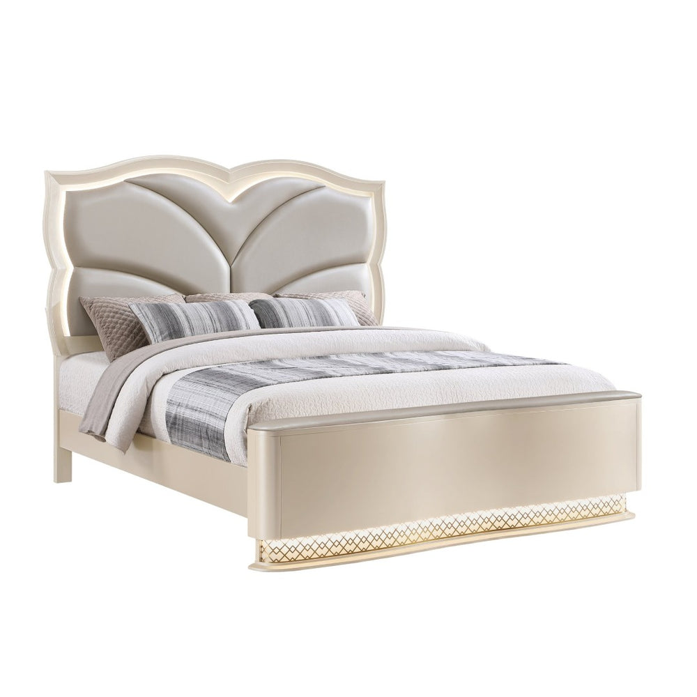 English Elm Flora King Bedroom Set Upholstered Headboard Champagne Gold Hardware 5 Piece B009S02313