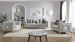 English Elm Contessa Glam 3 Piece Velvet Living Room Set with Gold Tone Legs Sculpted Silhouette Gray B009S02315