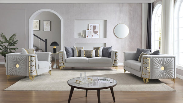 English Elm Contessa Glam 3 Piece Velvet Living Room Set with Gold Tone Legs Sculpted Silhouette Gray B009S02315