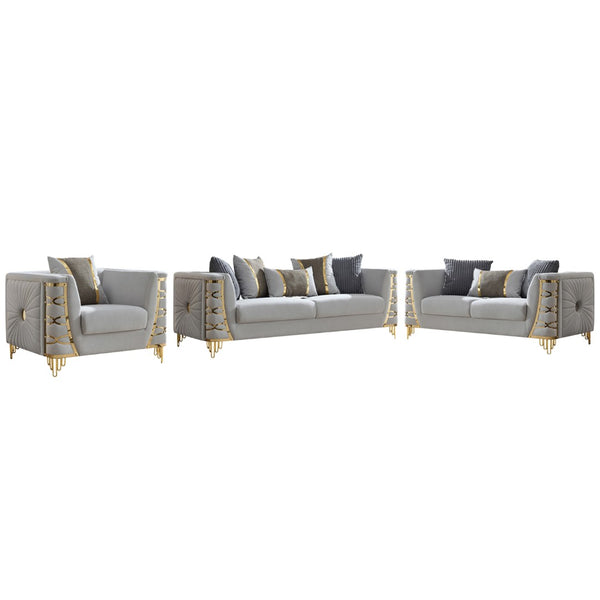 English Elm Contessa Glam 3 Piece Velvet Living Room Set with Gold Tone Legs Sculpted Silhouette Gray B009S02315