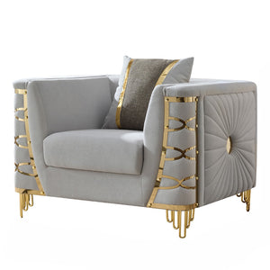 English Elm Contessa Glam 3 Piece Velvet Living Room Set with Gold Tone Legs Sculpted Silhouette Gray B009S02315