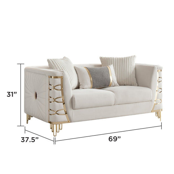 English Elm Contessa Glam Velvet Sofa and Loveseat Set with Gold Accent Legs for Living Rooms Beige B009S02316