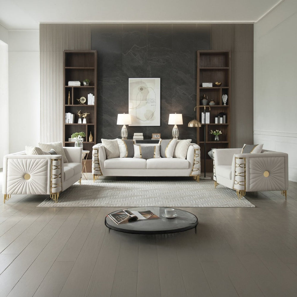 English Elm Contessa Glam 3 Piece Velvet Living Room Set with Gold Tone Legs Sculpted Silhouette Beige B009S02317