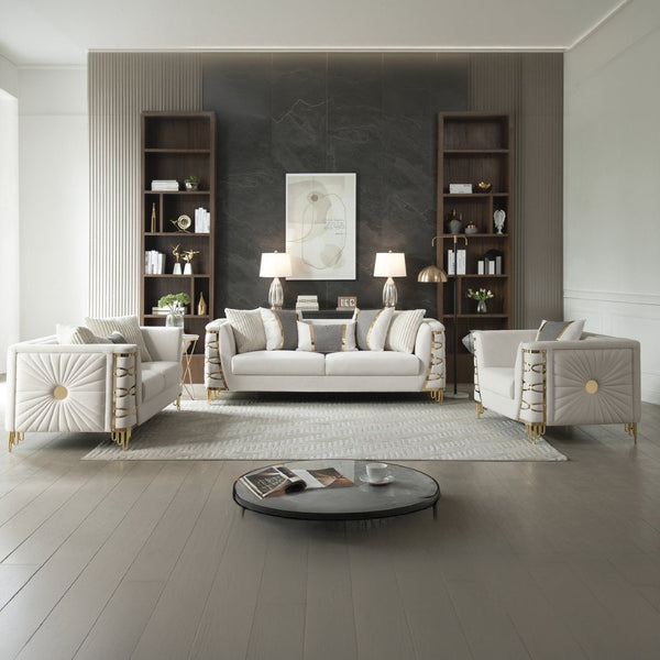 English Elm Contessa Glam 3 Piece Velvet Living Room Set with Gold Tone Legs Sculpted Silhouette Beige B009S02317