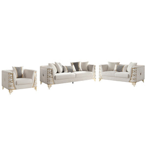 English Elm Contessa Glam 3 Piece Velvet Living Room Set with Gold Tone Legs Sculpted Silhouette Beige B009S02317