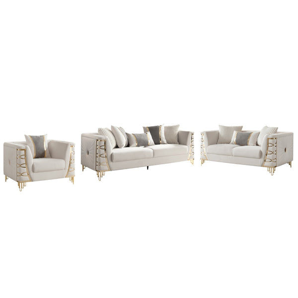 English Elm Contessa Glam 3 Piece Velvet Living Room Set with Gold Tone Legs Sculpted Silhouette Beige B009S02317