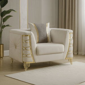 English Elm Contessa Glam 3 Piece Velvet Living Room Set with Gold Tone Legs Sculpted Silhouette Beige B009S02317