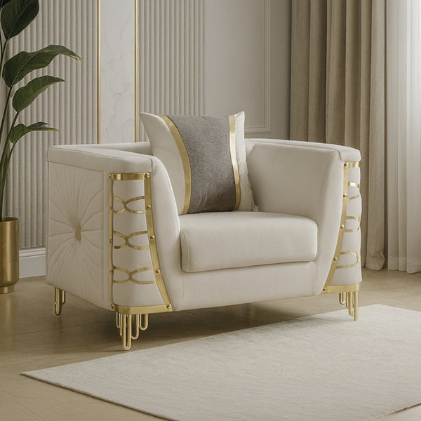 English Elm Contessa Glam 3 Piece Velvet Living Room Set with Gold Tone Legs Sculpted Silhouette Beige B009S02317