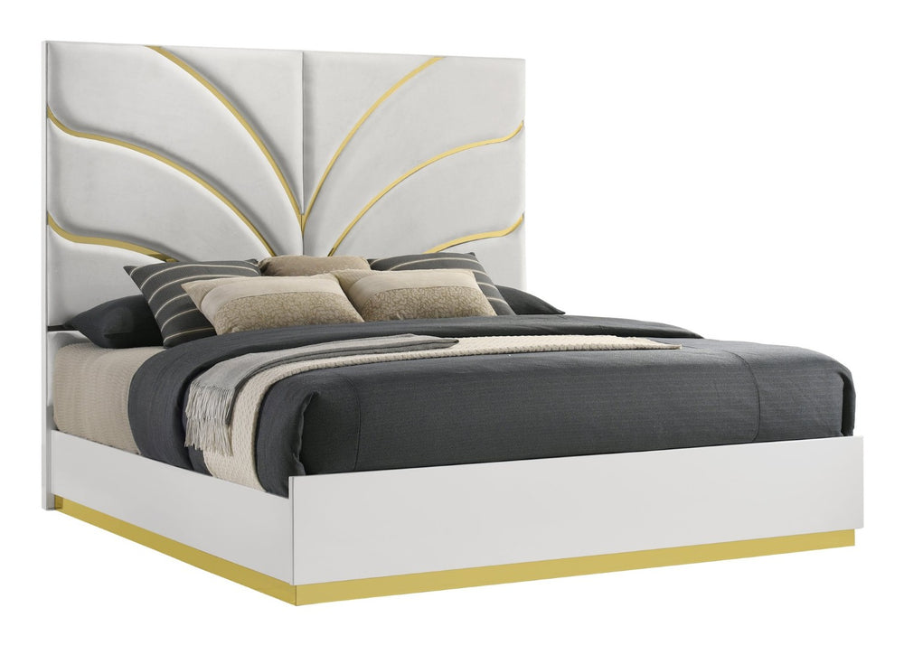 English Elm Giovanni Queen Platform Bed Oversized Upholstered Headboard Gold Accents Modern Luxe B009S02324