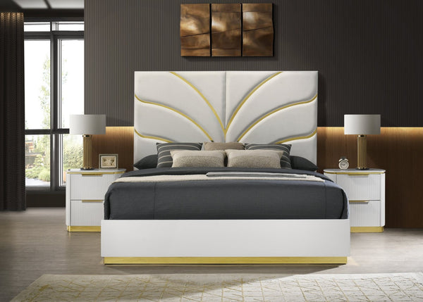 English Elm Giovanni Queen Platform Bed Oversized Upholstered Headboard Gold Accents Modern Luxe B009S02324