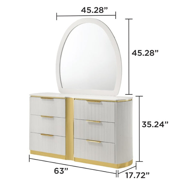 English Elm Giovanni Queen Bedroom Set Tufted Panel Bed Dresser Mirror and Nightstand White Gold B009S02326