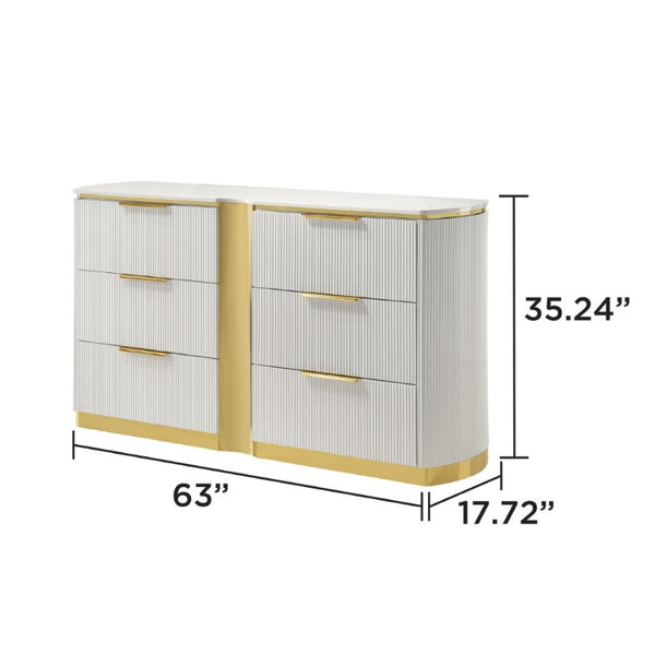 English Elm Giovanni Queen Bedroom Set Tufted Panel Bed Dresser Mirror and Nightstand White Gold B009S02326