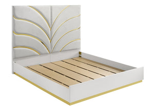 English Elm Giovanni Queen Bedroom Set Tufted Panel Bed Dresser Mirror and Nightstand White Gold B009S02326