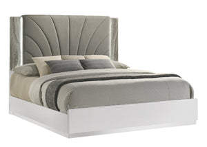 English Elm Jazz Queen Platform Bed Upholstered Headboard with LED Ambient Light Gloss White Frame B009S02330