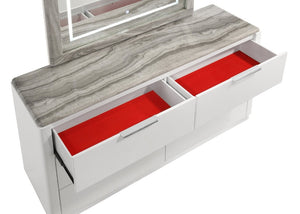 English Elm Jazz Queen Bedroom Set White Lacquer Finish Channel Tufted Headboard LED Ambiance B009S02332