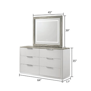 English Elm Jazz Queen Bedroom Set White Lacquer Finish Channel Tufted Headboard LED Ambiance B009S02332