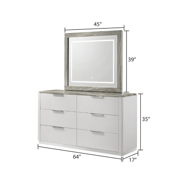 English Elm Jazz Queen Bedroom Set White Lacquer Finish Channel Tufted Headboard LED Ambiance B009S02332