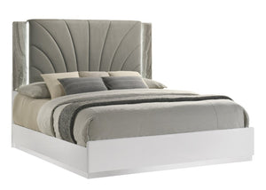 English Elm Jazz Queen Bedroom Set White Lacquer Finish Channel Tufted Headboard LED Ambiance B009S02332