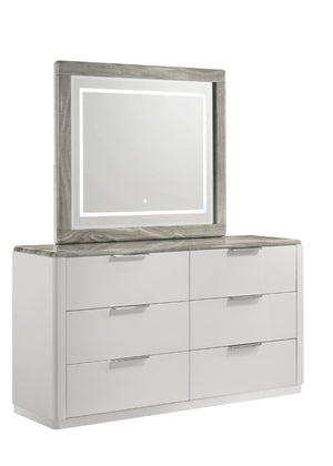 English Elm Jazz Queen Bedroom Set White Lacquer Finish Channel Tufted Headboard LED Ambiance B009S02332