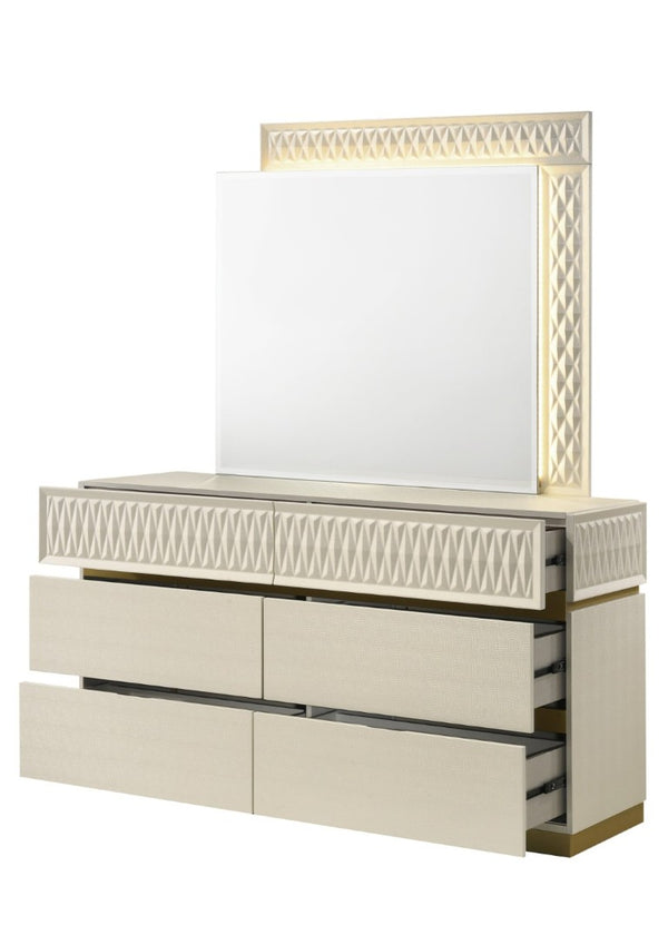 English Elm Stanley Queen Bedroom Set with LED Headboard Gray Crocodile Texture Four Piece Suite B009S02338