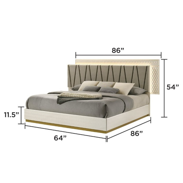 English Elm Stanley Queen Bedroom Set with LED Headboard Gray Crocodile Texture Four Piece Suite B009S02338