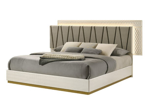 English Elm Stanley Queen Bedroom Set with LED Headboard Gray Crocodile Texture Four Piece Suite B009S02338