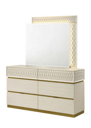 English Elm Stanley Queen Bedroom Set with LED Headboard Gray Crocodile Texture Four Piece Suite B009S02338