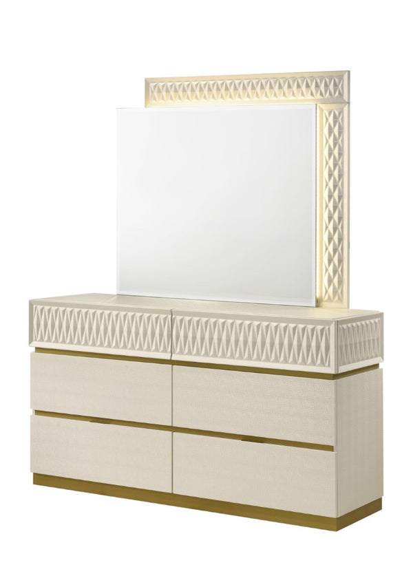 English Elm Stanley Queen Bedroom Set with LED Headboard Gray Crocodile Texture Four Piece Suite B009S02338