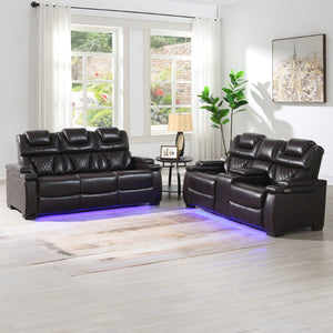 English Elm Lexus Power Reclining Sofa Set with Led Lighting Brown Leather Home Theater B009S02342