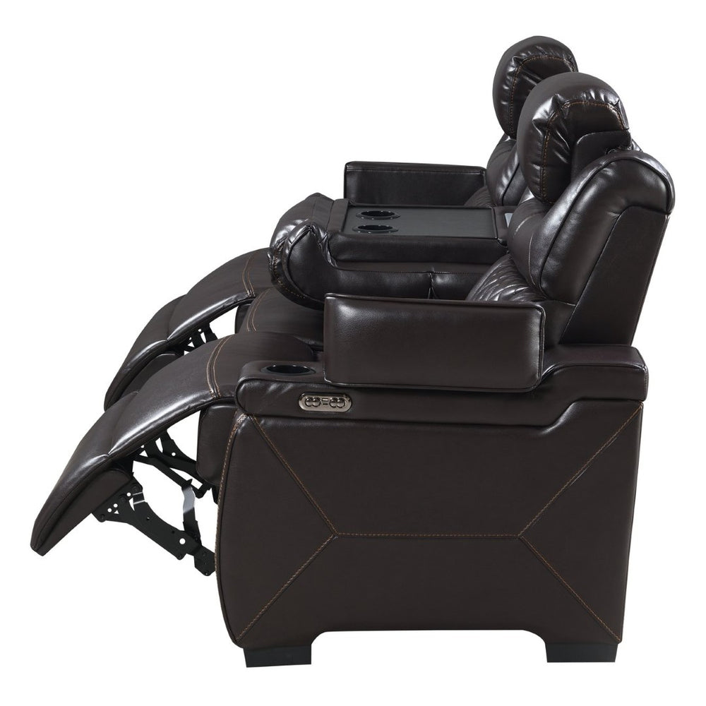 English Elm Lexus Power Reclining Sofa Set with Led Lighting Brown Leather Home Theater B009S02342