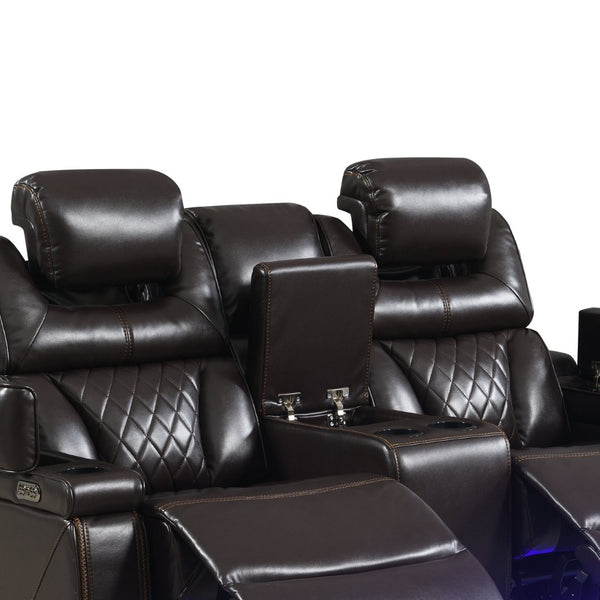 English Elm Lexus Power Reclining Sofa Set with Led Lighting Brown Leather Home Theater B009S02342
