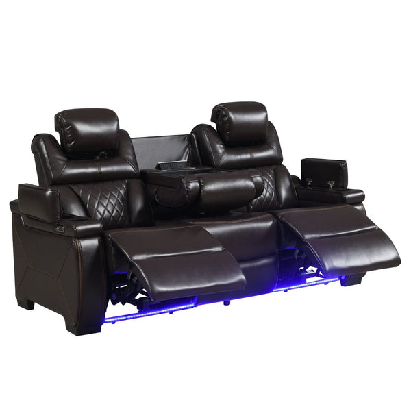 English Elm Lexus Power Reclining Sofa Set with Led Lighting Brown Leather Home Theater B009S02342