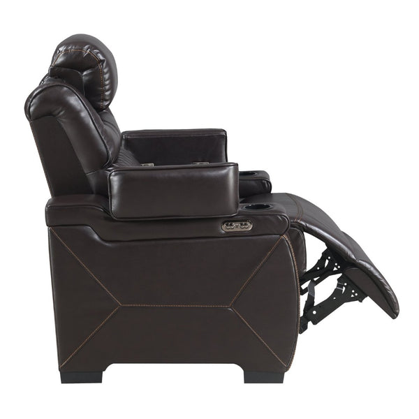 English Elm Lexus Power Reclining Sofa Set with Led Lighting Brown Leather Home Theater B009S02342