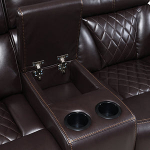 English Elm Lexus Power Reclining Sofa Set with Led Lighting Brown Leather Home Theater B009S02342