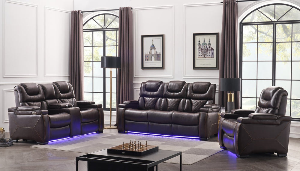 English Elm Lexus 3 Piece Power Reclining Sofa Set with Led Lighting and Air Leather B009S02343