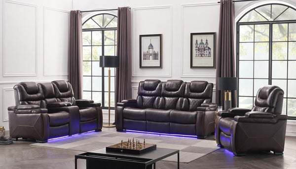 English Elm Lexus 3 Piece Power Reclining Sofa Set with Led Lighting and Air Leather B009S02343