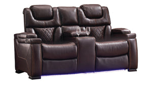 English Elm Lexus 3 Piece Power Reclining Sofa Set with Led Lighting and Air Leather B009S02343