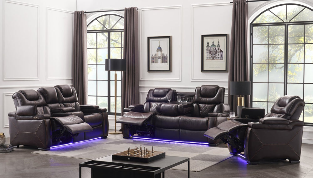 English Elm Lexus 3 Piece Power Reclining Sofa Set with Led Lighting and Air Leather B009S02343