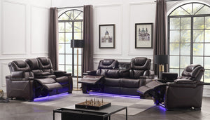 English Elm Lexus 3 Piece Power Reclining Sofa Set with Led Lighting and Air Leather B009S02343