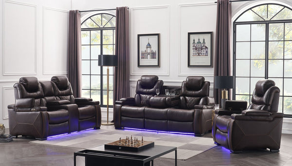English Elm Lexus 3 Piece Power Reclining Sofa Set with Led Lighting and Air Leather B009S02343